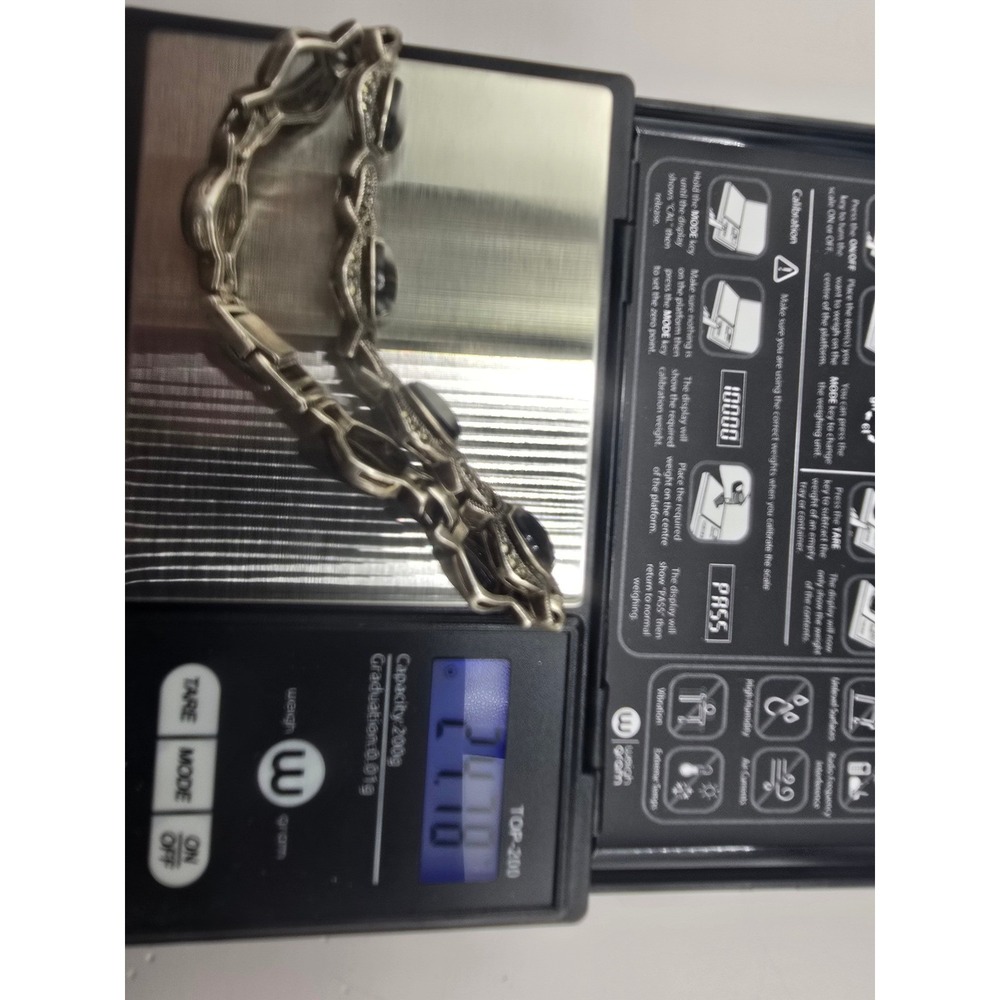 Vintage Estate Link Bracelet Sterling Silver Black Marcasite READ 7.5in - Picture 14 of 15